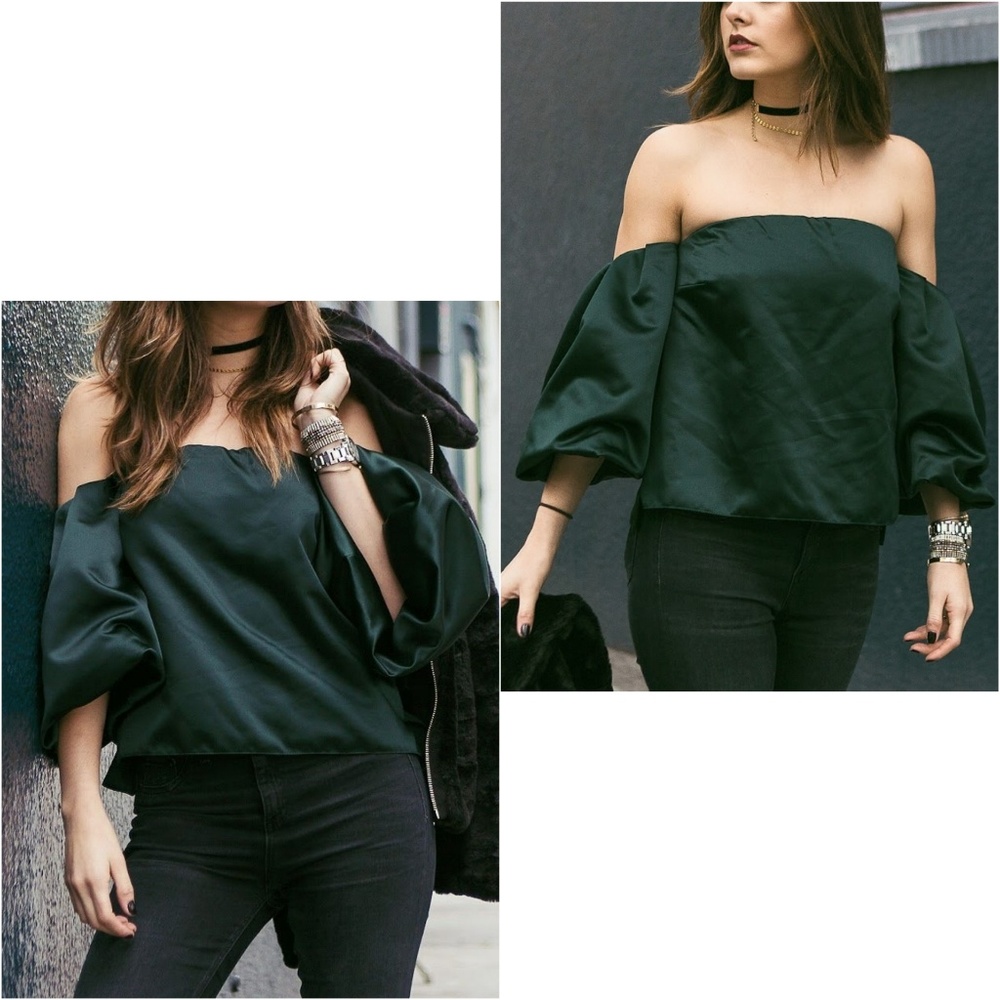 Zara Woman Off The Shoulder Green Top
